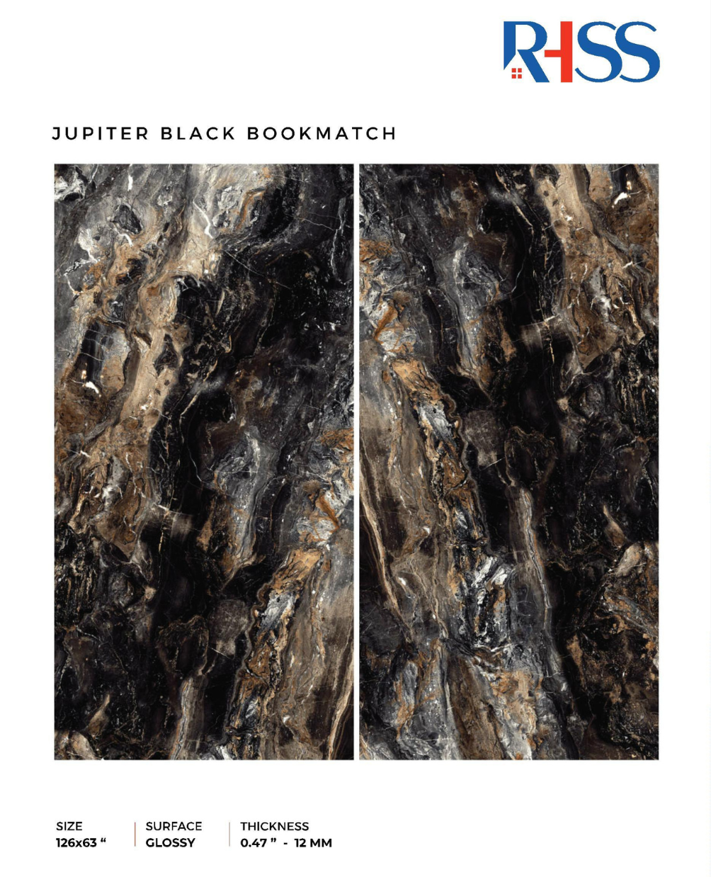 Đá nung kết (đá thiêu kết) Jupiter Black Bookmatch